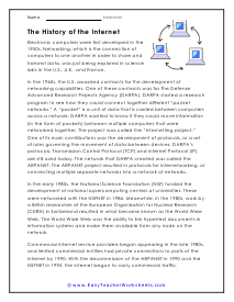 Internet History Reading Worksheet