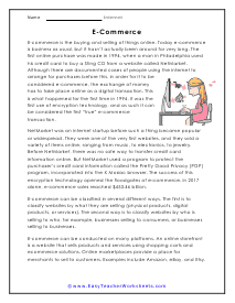 E-Commerce Reading Worksheet