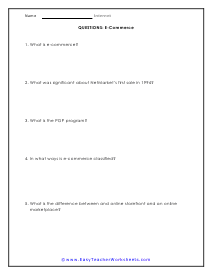 E-Commerce Question Worksheet