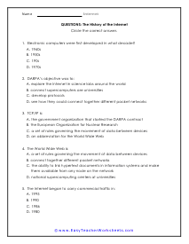 History Question Worksheet