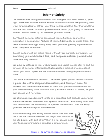 Internet Safety Worksheet