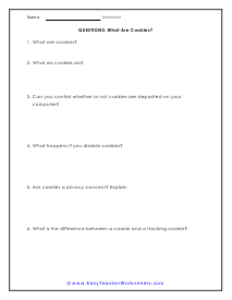 Cookies Question Worksheet