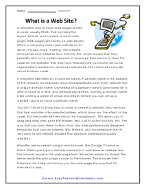 Web Site Reading Worksheet