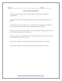 Flowering Short Answer Worksheet