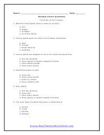 Adaptations Multiple Choice Worksheet