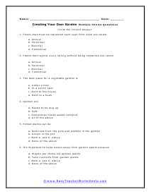 Garden Multiple Choice Worksheet