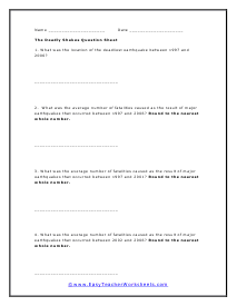 Deadly Shakes Question Worksheet