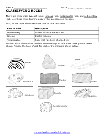 Classifying Rocks Worksheet