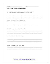 Rocks Question Worksheet