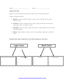 Igneous Rocks Worksheet