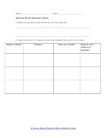 Igneous Rocks Question Worksheet