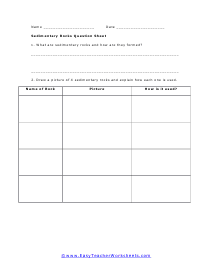 Sedimentary Question Worksheet