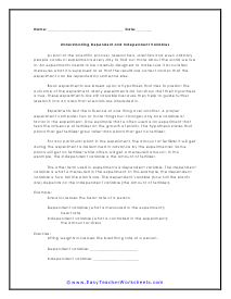 Dependent and Independent Variables Worksheet