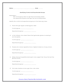 Control and Experimental Worksheet