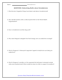 Debunking Myths Questions Worksheet