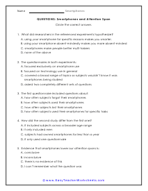 Attention Span Questions Worksheet