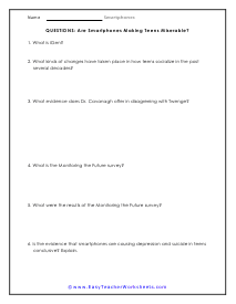 Making Teens Miserable Question Worksheet