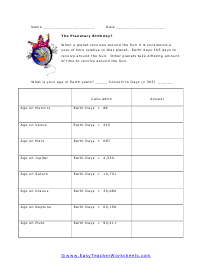 Planetary Birthday Worksheet