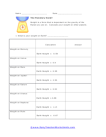 Planet Weight Worksheet