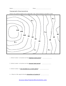 Topographic Map Questions Worksheet
