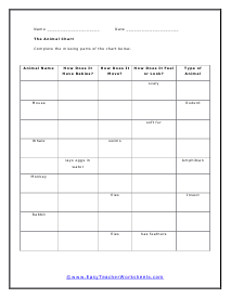 Animal Chart Worksheet