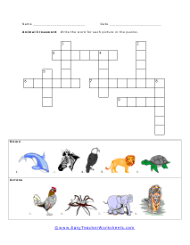 Animal Crossword Worksheet