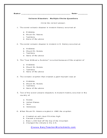 Disasters Multiple Choice Worksheet