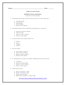 Lava Flow Multiple Choice Worksheet