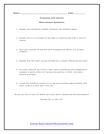 Climate Short Answer Worksheet