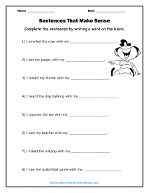 Sense Sentence Worksheet