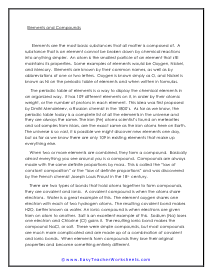 Elements and Compounds Worksheet