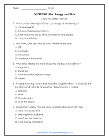 Wind Energy Question Worksheet