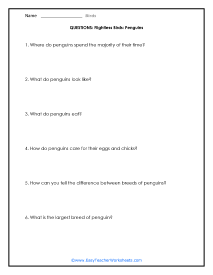Penguins Question Worksheet