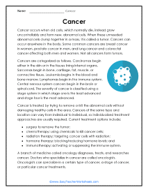 Cancer Reading Worksheet