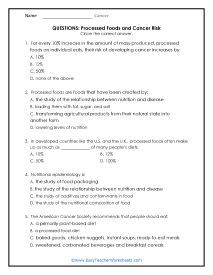 Processed Foods Question Worksheet