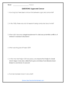 Sugar Question Worksheet