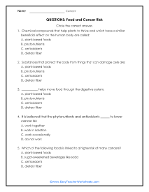 Food Risks Question Worksheet