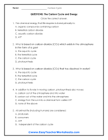 Energy Question Worksheet