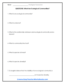 Ecological Communities Questions Worksheet