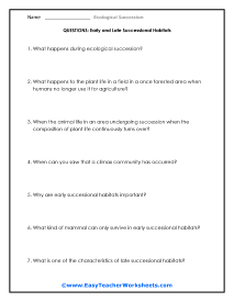 Successional Habitats Question Worksheet