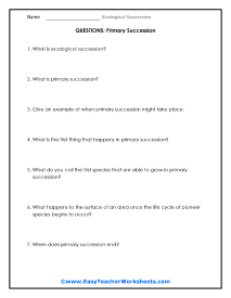 Primary Succession Questions Worksheet