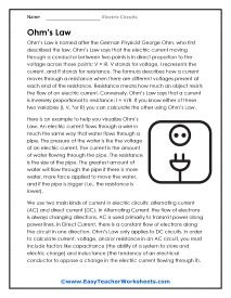 Ohm's Law Worksheet