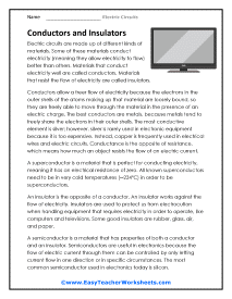 Conductors and Insulators Worksheet