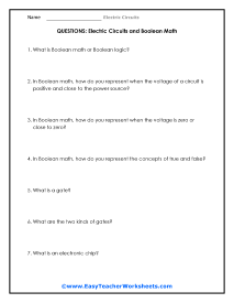 Boolean Math Question Worksheet