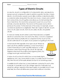 Types of Electric Circuits Worksheet