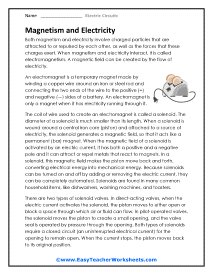 Magnetism and ElectricityWorksheet