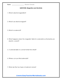 Magnetism and Electricity Question Worksheet