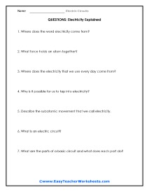 Electricity Explained Question Worksheet