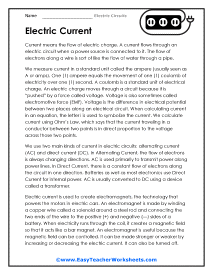 Electric Current Worksheet