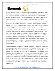 What Are Elements Worksheet